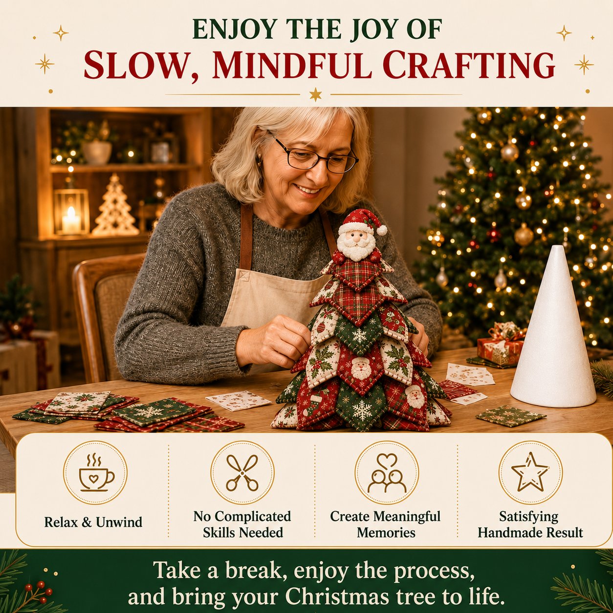🎄LAST DAY 50% OFF - 🎄🧵DIY Quilted Christmas Tree Kit – Handmade Fabric Holiday Tabletop Tree Decor