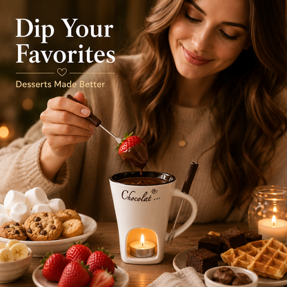 🍫🎄 Holiday Treat Special | Candle-Heated Chocolate Fondue Mug Set – Save 37%