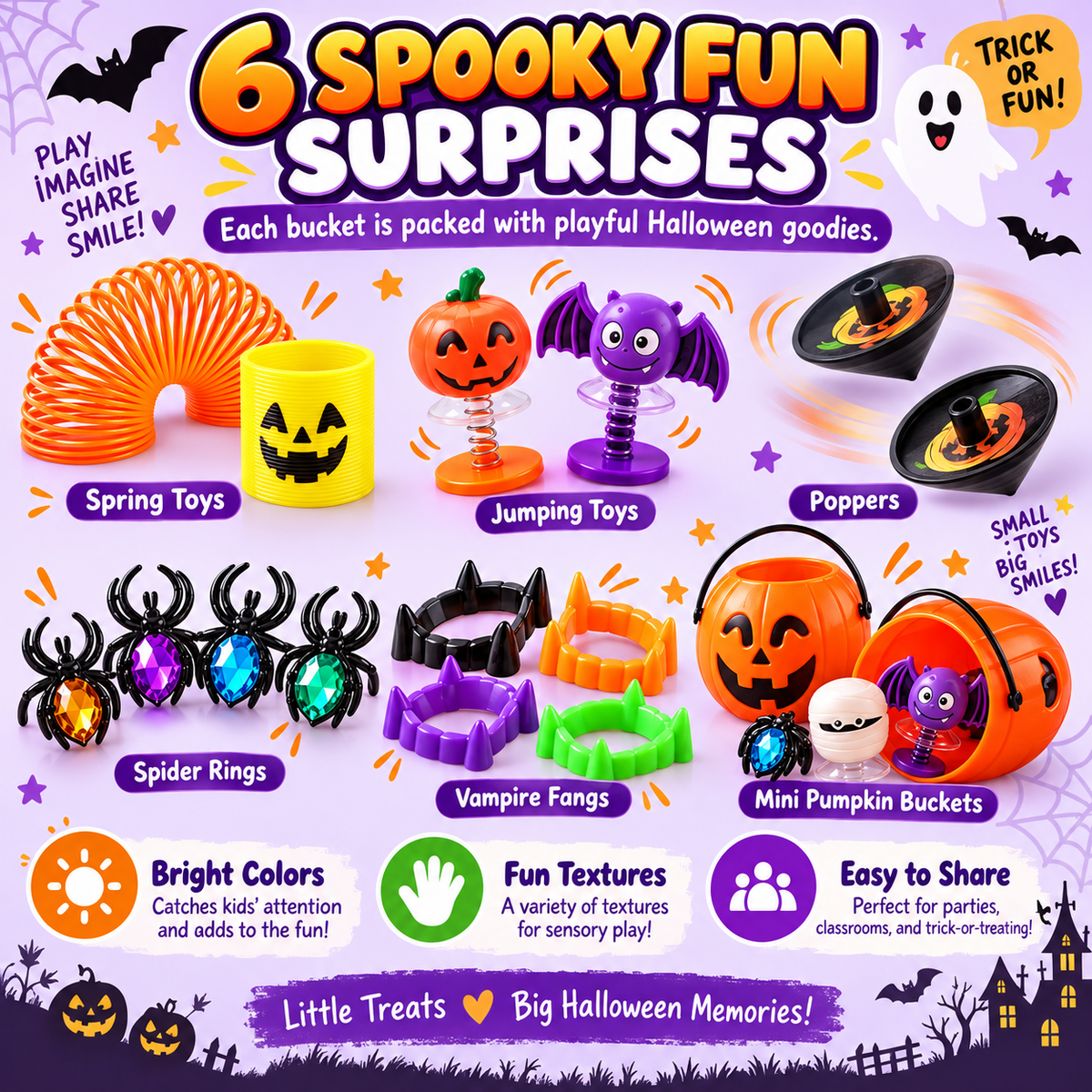 🎃 33% OFF | 24 Ready-to-Give Halloween Pumpkin Buckets – 144 Fun Toys Included