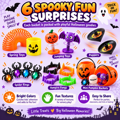 🎃 33% OFF | 24 Ready-to-Give Halloween Pumpkin Buckets – 144 Fun Toys Included
