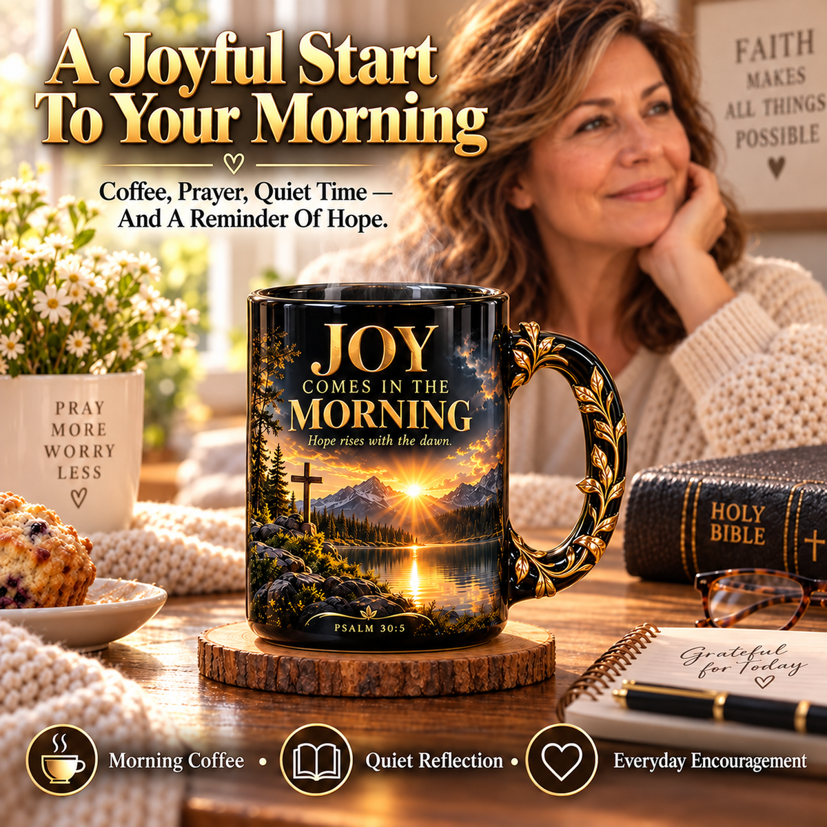 ☀️✝️Joy Comes in the Morning™ Heat-Reveal Ceramic Faith Mug🙏Inspirational Christian Coffee Cup