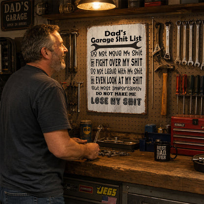 🛠️ Dad’s Garage Rules Metal Sign – Funny Man Cave Wall Decor for Dad 🎁