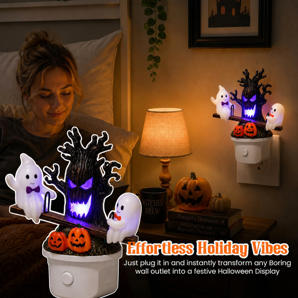🎃 Last Day 50% OFF——👻 Animated Ghost Seesaw Plug-In Night Light – Halloween Decor