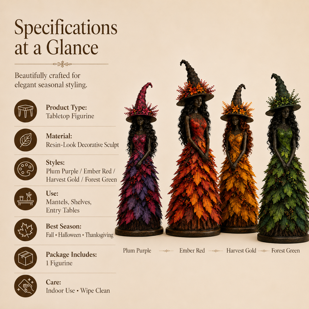 🎃 Enchanted Witch Figurine – Cozy Halloween & Fall Decor🍂✨