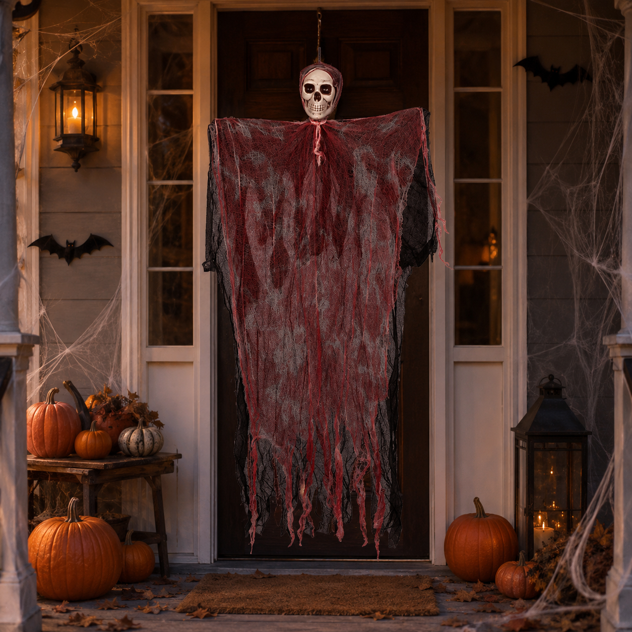 Bendable Blood Gauze Hanging Ghost – 42-Inch Halloween Skull Decoration