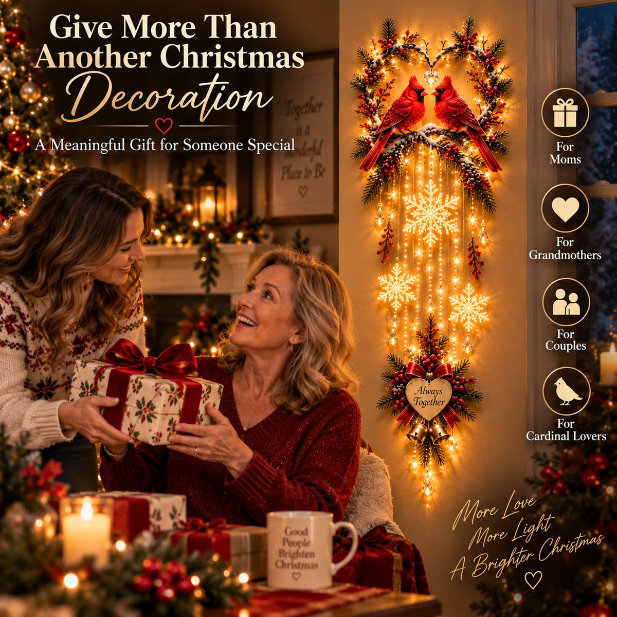 🐦🎄 Holiday Special | Always Together Cardinals™ Lighted Christmas Wall Decor – Save 50%