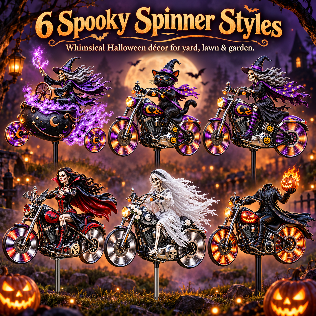 💀🏍️Halloween Motorcycle Garden Windmill™🎃Spooky Biker Yard Spinner & Outdoor Decor
