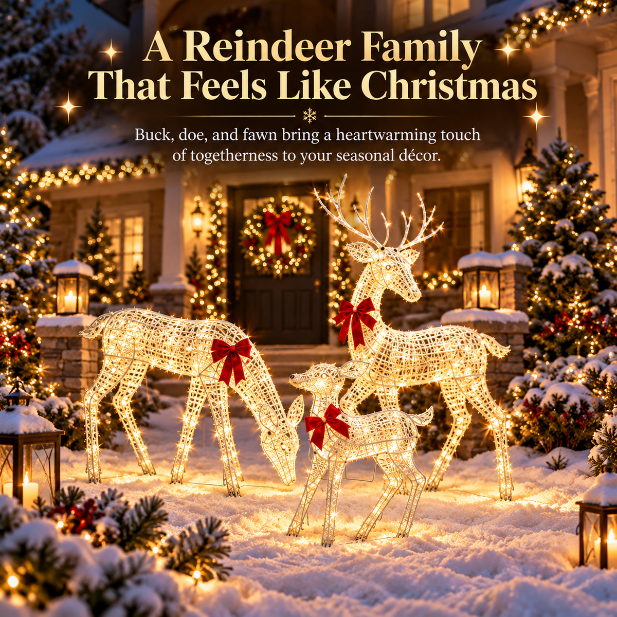 🦌✨ LED Christmas Reindeer Family – Magical Light-Up Holiday Decorations 🎄