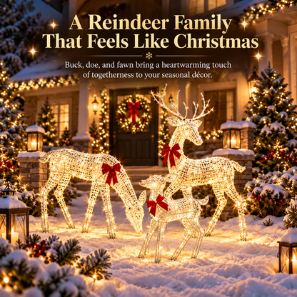 🦌✨ LED Christmas Reindeer Family – Magical Light-Up Holiday Decorations 🎄