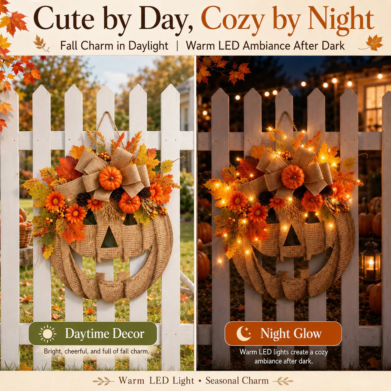 🔥 50% OFF – Lighted Burlap Pumpkin Wreath 🎃 | Cozy Fall Door Decor