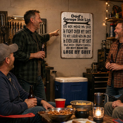 🛠️ Dad’s Garage Rules Metal Sign – Funny Man Cave Wall Decor for Dad 🎁