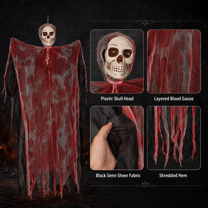 Bendable Blood Gauze Hanging Ghost – 42-Inch Halloween Skull Decoration