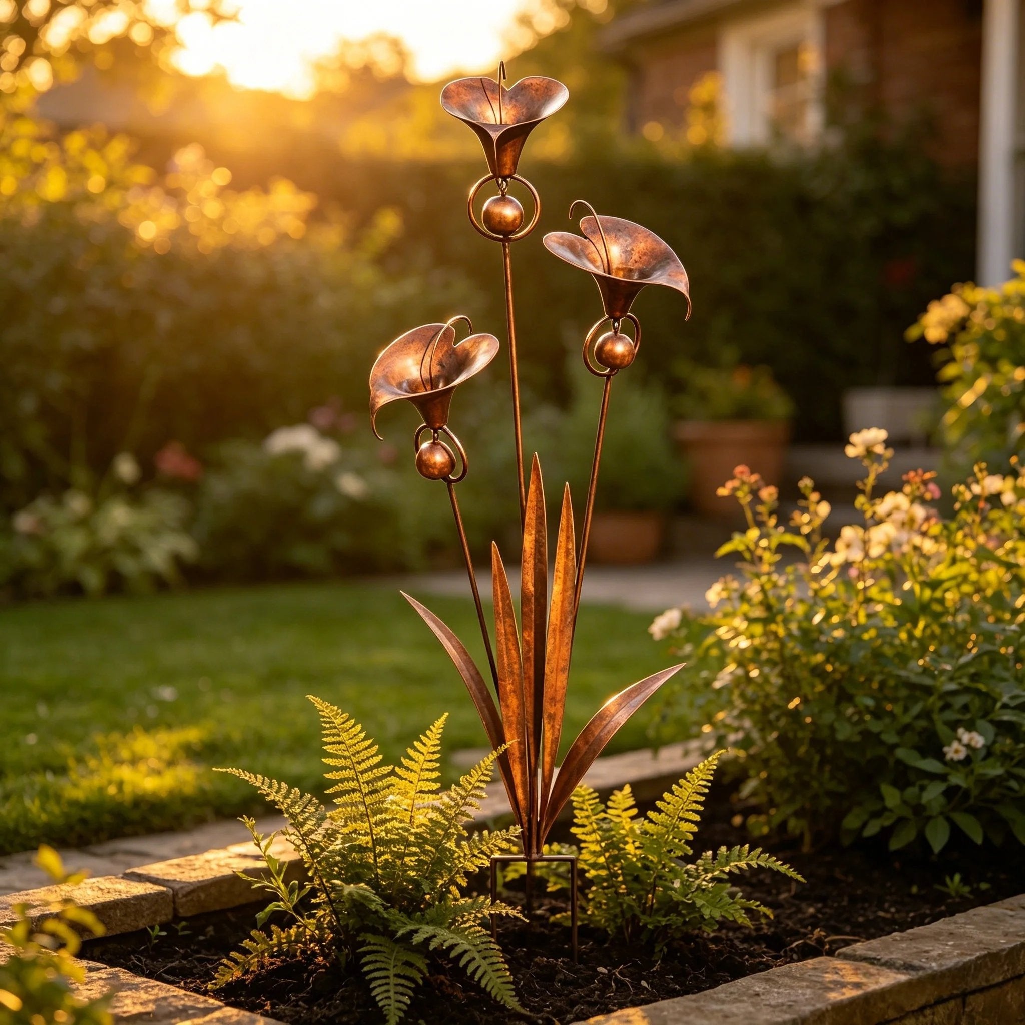 Copper Calla Lily Garden Chime Set – Peaceful Outdoor Decor for Flower Lovers 🌿🔔