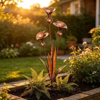 Copper Calla Lily Garden Chime Set – Peaceful Outdoor Decor for Flower Lovers 🌿🔔