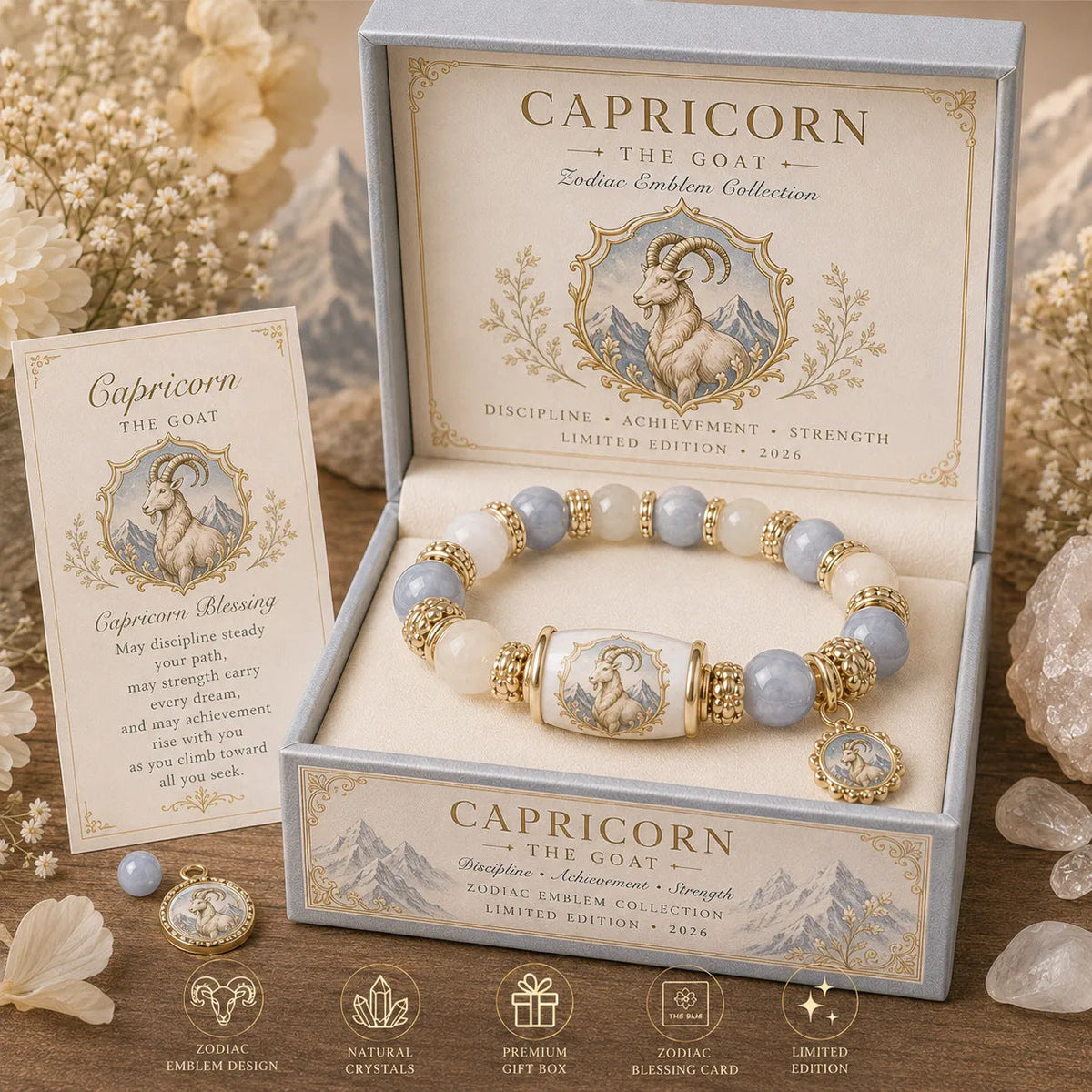 🎁 Holiday Gift Special | 12 Zodiac Natural Chalcedony Bracelet – Save 34%