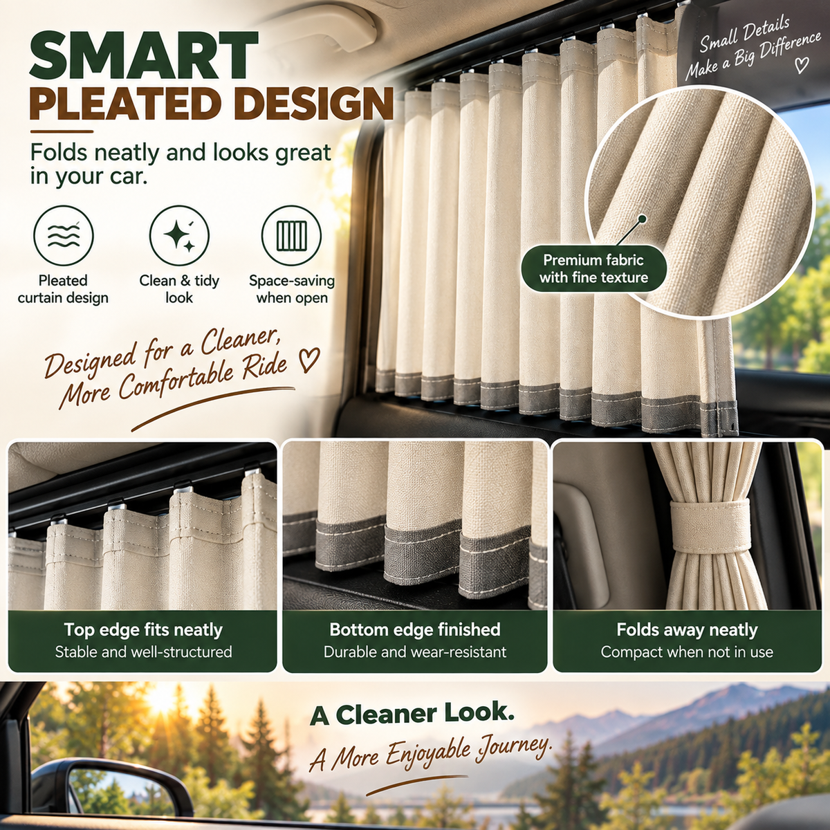🚗 Pleated Car Window Curtains – More Shade, More Privacy, Better Rides
