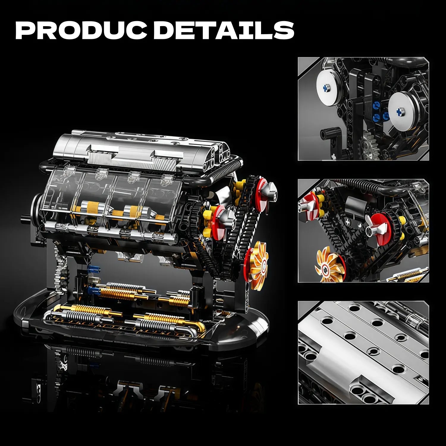 🔥 V8 Engine Model Kit – 1:1 Scale DIY Mechanical Building Set with 692 Pieces for Car Lovers & STEM Learning