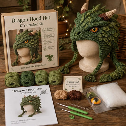 🔥HOT SALE 50% OFF – DIY Dragon Hood Hat Crochet Kit 🐉 | Handmade Fantasy Craft