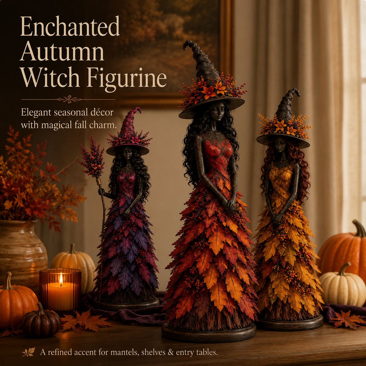 🎃 Enchanted Witch Figurine – Cozy Halloween & Fall Decor🍂✨