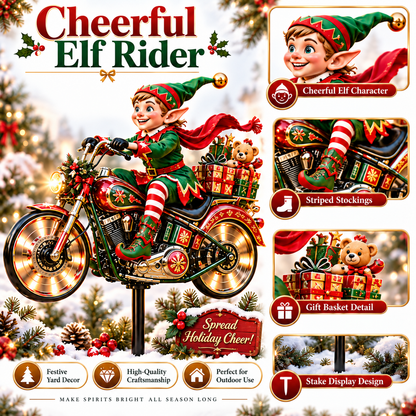 🎅🦌MerryRider™ Christmas Santa Biker Wind Spinner - Kinetic Metal Garden Stake for Holiday Yard Art & Winter Decor
