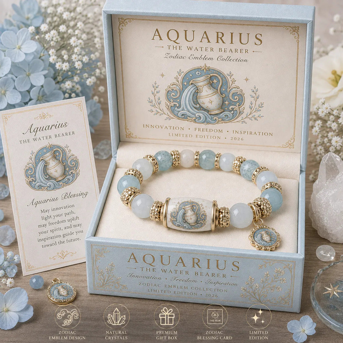 🎁 Holiday Gift Special | 12 Zodiac Natural Chalcedony Bracelet – Save 34%