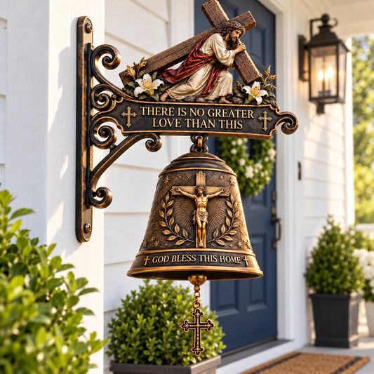 ✝️ God Bless This Home – Christian Cross Hanging Bell 🔔