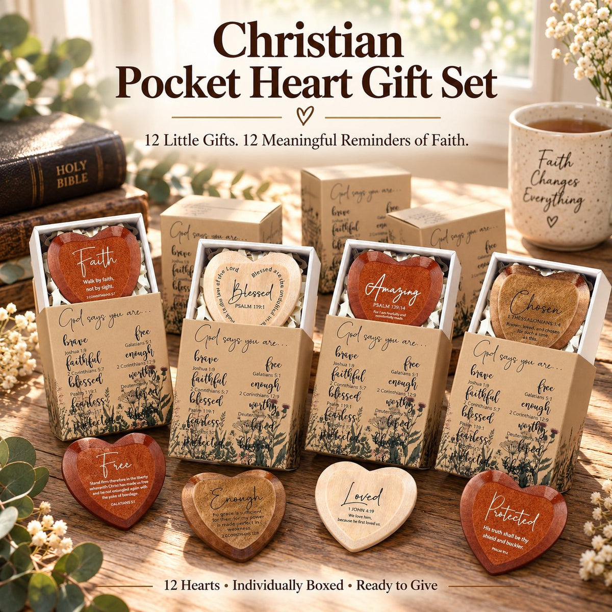 ✝️ Christian Pocket Hearts Gift Set – 12 Faith-Filled Keepsakes of Love & Encouragement 🎁
