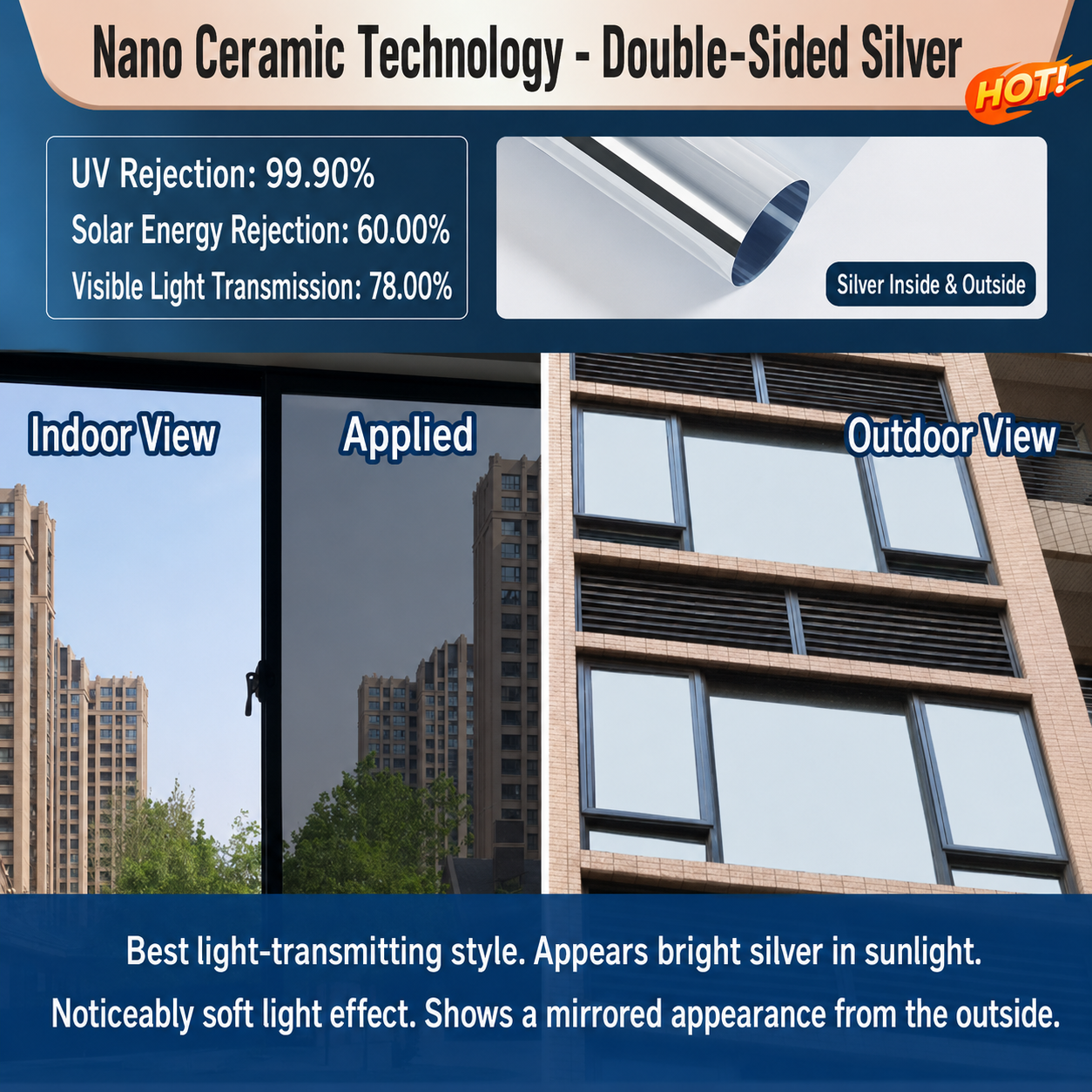 🔥 50% OFF – One-Way Mirror Window Film ☀️ | Heat Control & UV Protection