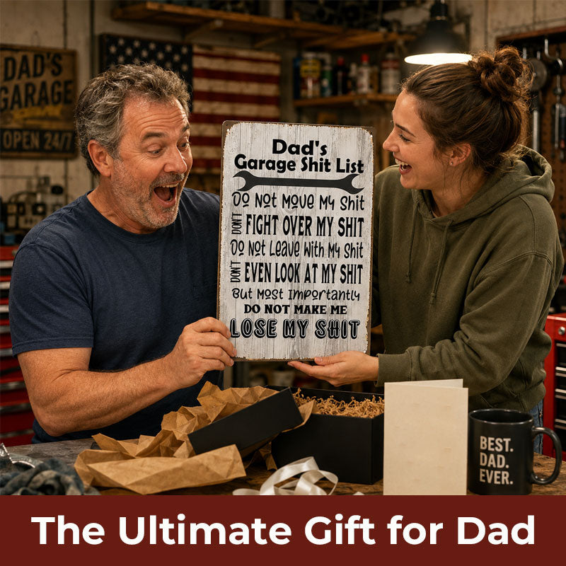 🛠️ Dad’s Garage Rules Metal Sign – Funny Man Cave Wall Decor for Dad 🎁