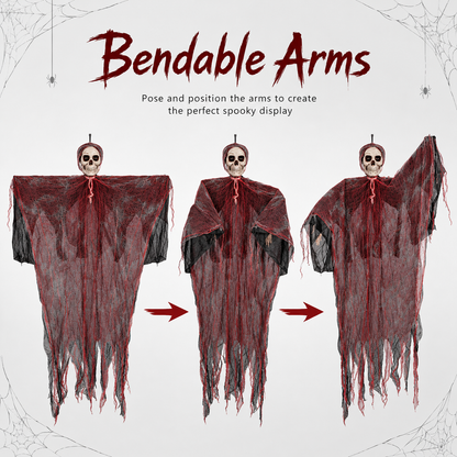 Bendable Blood Gauze Hanging Ghost – 42-Inch Halloween Skull Decoration