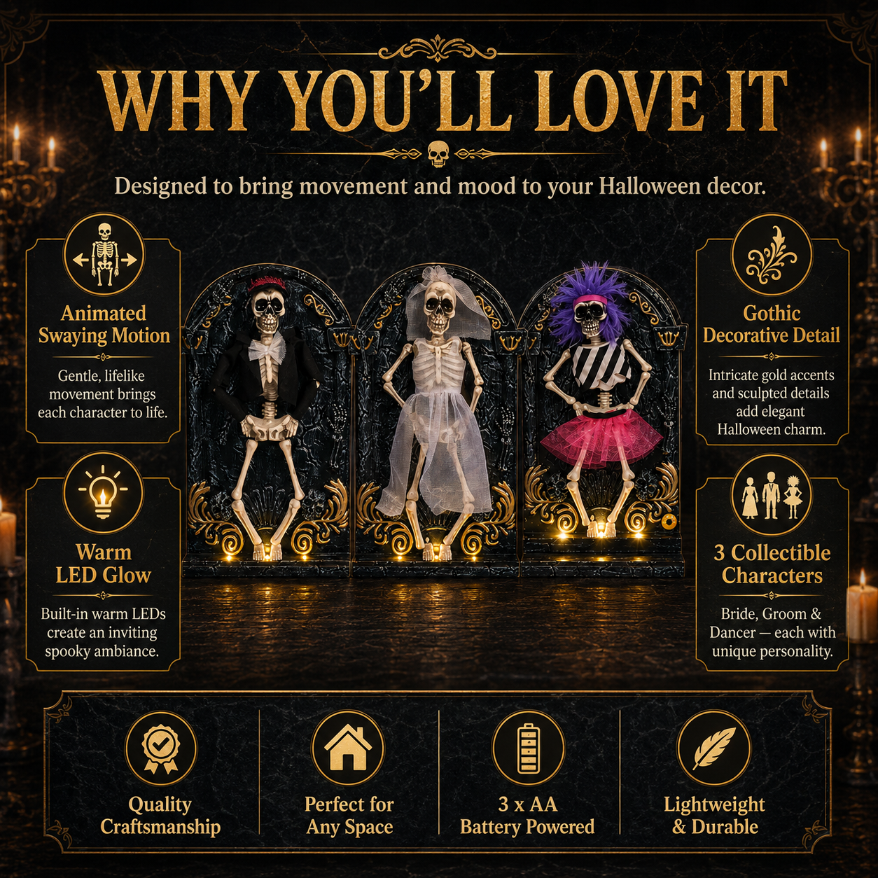 💀 They Actually Move! Animated Light-Up Dancing Skeleton Collection