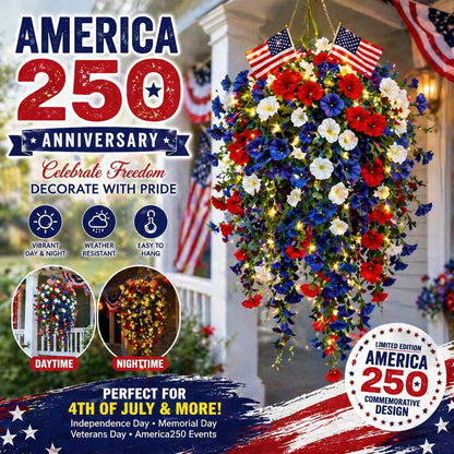 💙❤️ 🇺🇸 Glowing Patriotic Solar LED Decor Flower Bouquet