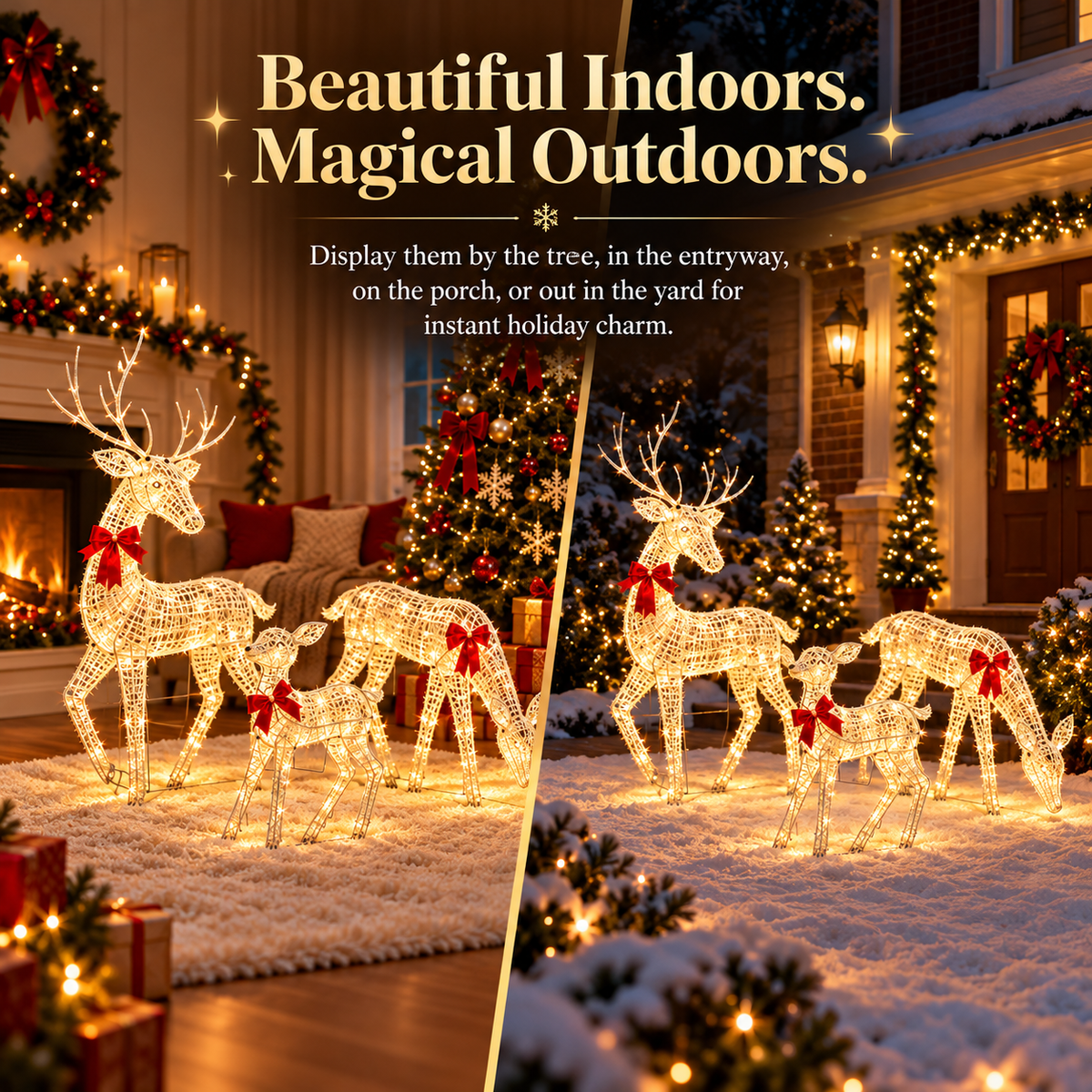 🦌✨ LED Christmas Reindeer Family – Magical Light-Up Holiday Decorations 🎄