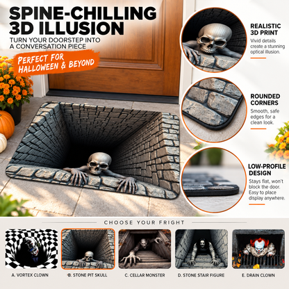 🎃💀Halloween Front Door Mat – Festive 3D Visual Skull & Clown Horror Rug
