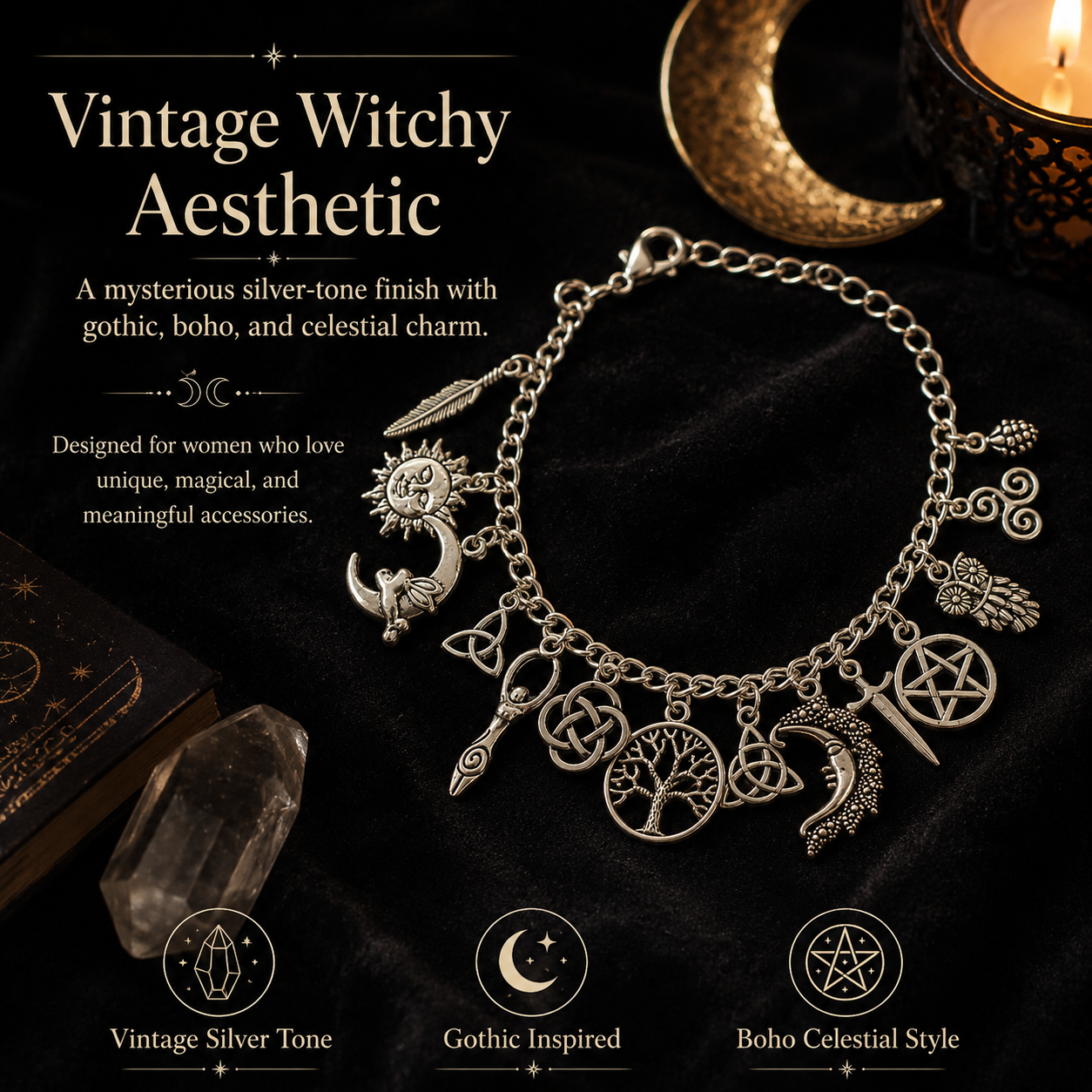 🔥 55% OFF – Vintage Witchy Charm Bracelet 🌙