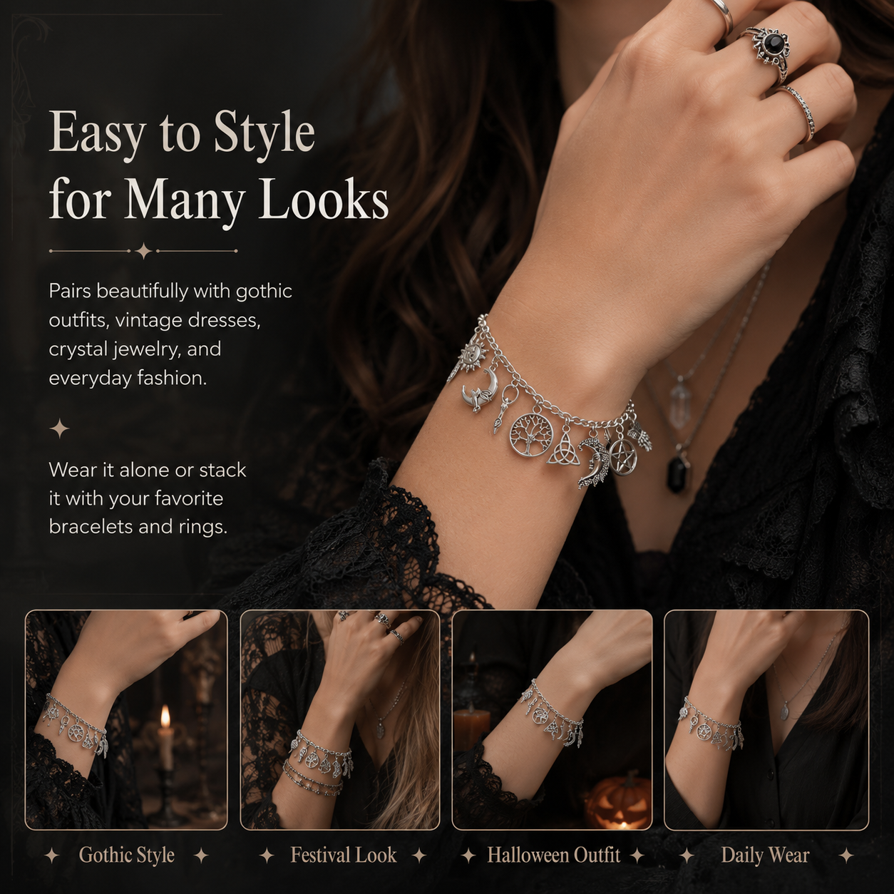 🔥 55% OFF – Vintage Witchy Charm Bracelet 🌙