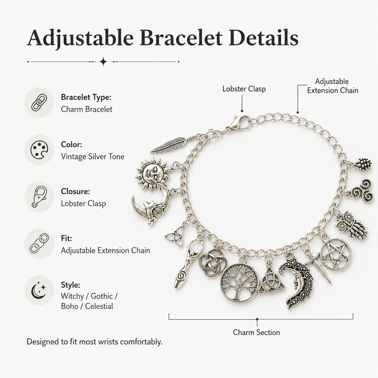 🔥 55% OFF – Vintage Witchy Charm Bracelet 🌙