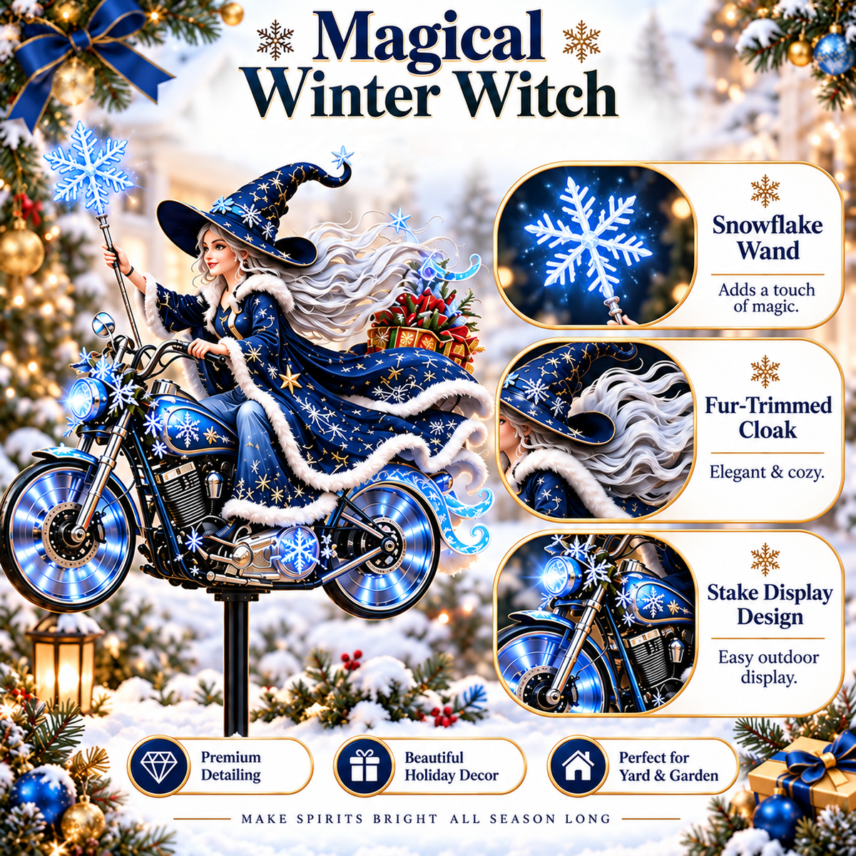 🎅🦌MerryRider™ Christmas Santa Biker Wind Spinner - Kinetic Metal Garden Stake for Holiday Yard Art & Winter Decor