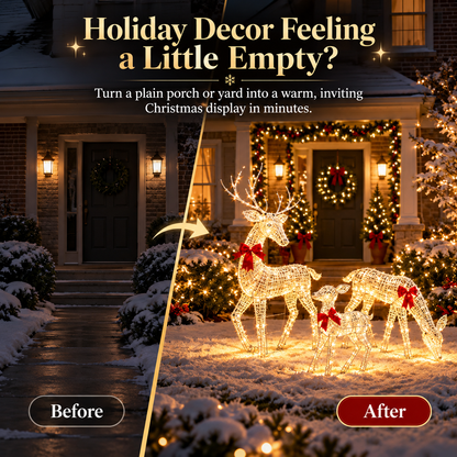 🦌✨ LED Christmas Reindeer Family – Magical Light-Up Holiday Decorations 🎄