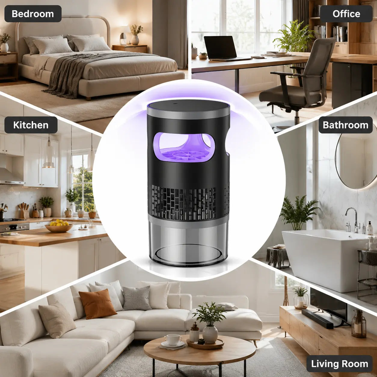 🦟✨ Indoor Insect Trap with UV Light & Powerful Suction | Non-Zapper Bug Catcher for Mosquitoes, Fruit Flies, Gnats & Moths | USB Rechargeable (Includes 18650 Lithium Battery)