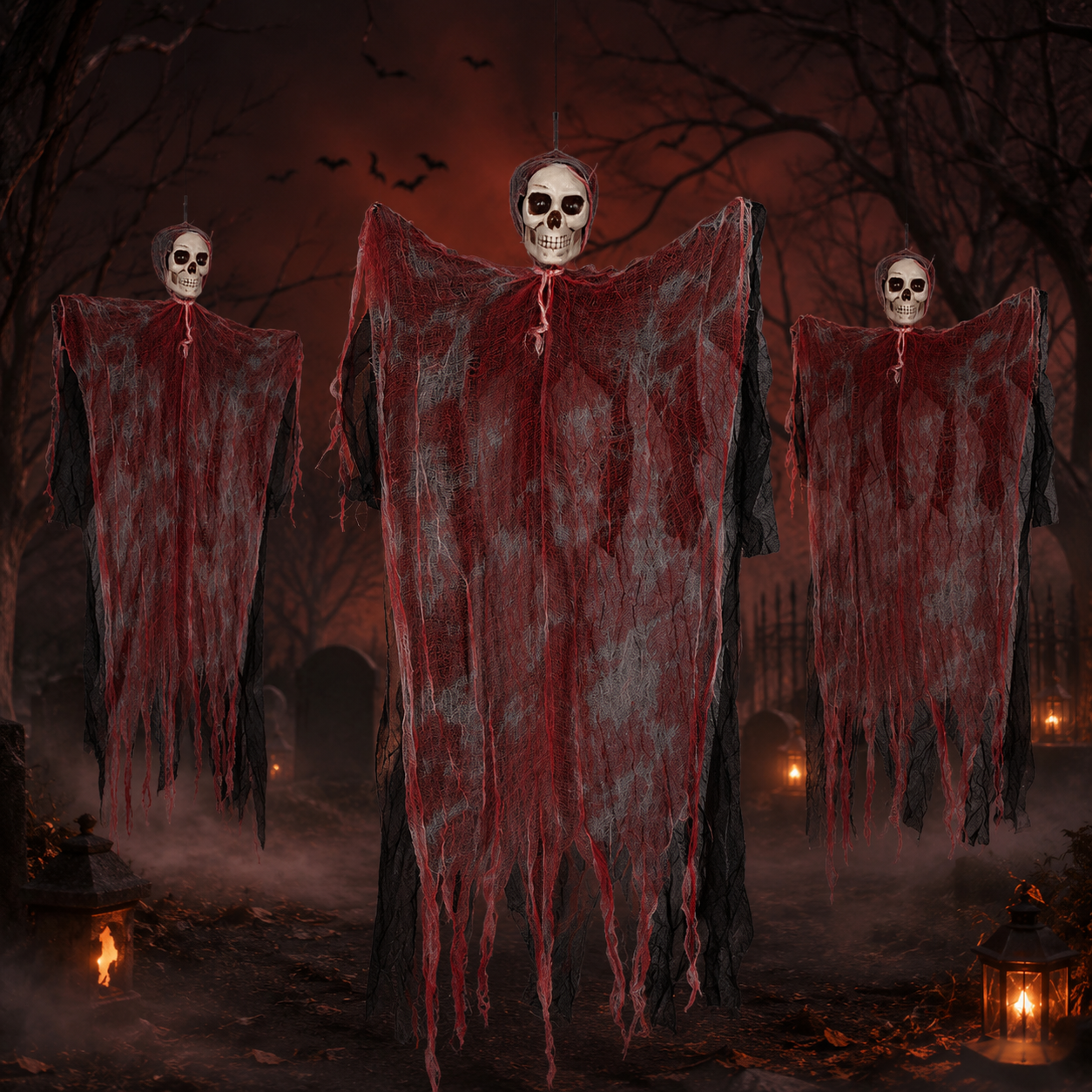 Bendable Blood Gauze Hanging Ghost – 42-Inch Halloween Skull Decoration