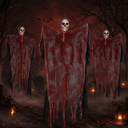 Bendable Blood Gauze Hanging Ghost – 42-Inch Halloween Skull Decoration
