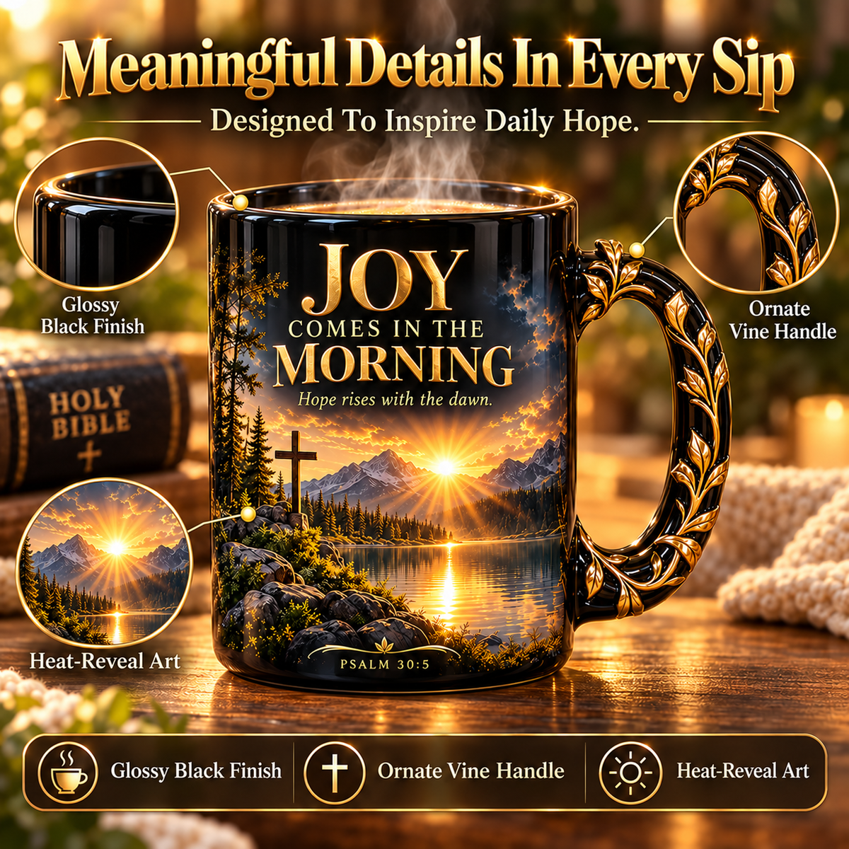 ☀️✝️Joy Comes in the Morning™ Heat-Reveal Ceramic Faith Mug🙏Inspirational Christian Coffee Cup