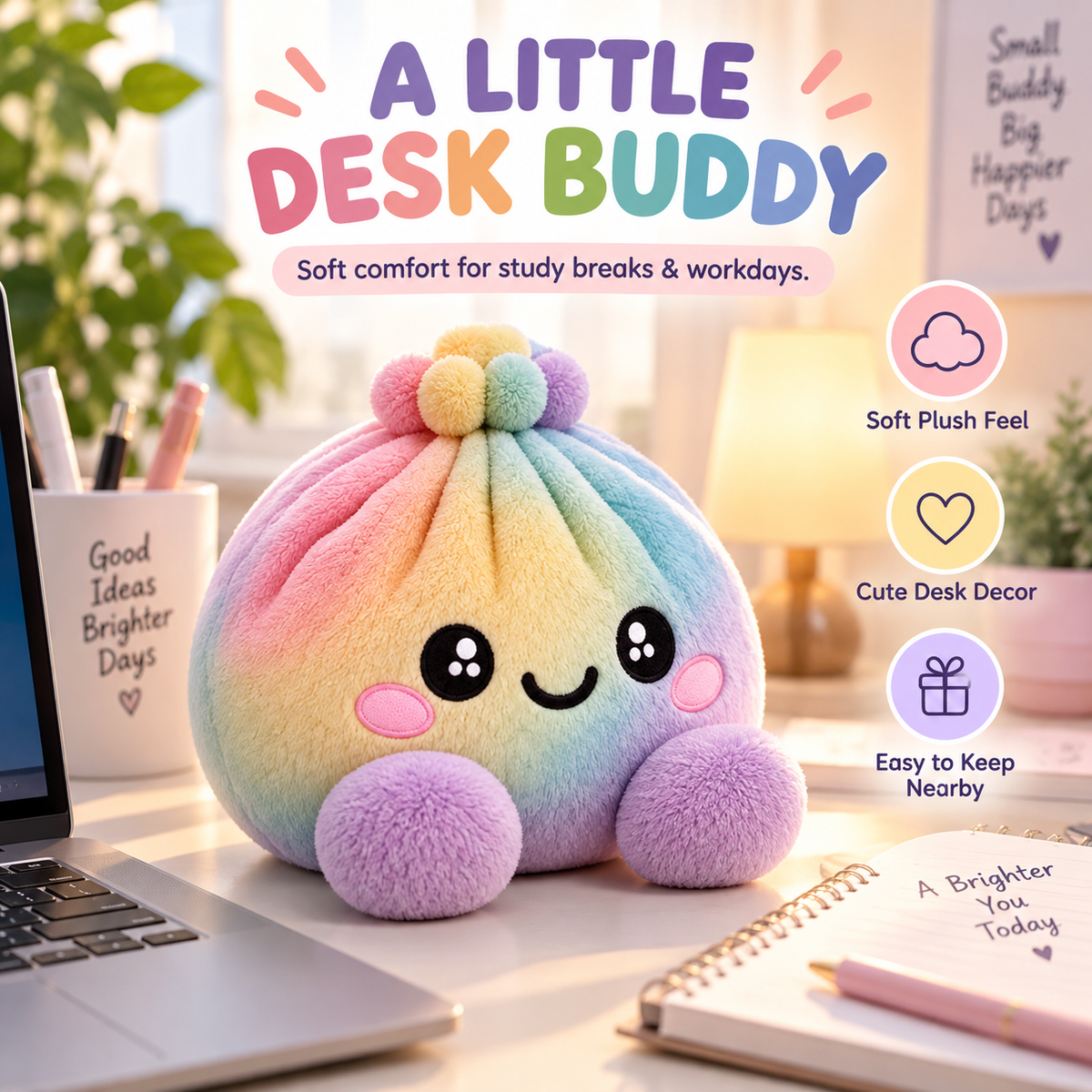 🌈 Cute Holiday Gift | Rainbow Dumpling Plush Squishies with Steamer Case