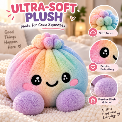 🌈 Cute Holiday Gift | Rainbow Dumpling Plush Squishies with Steamer Case