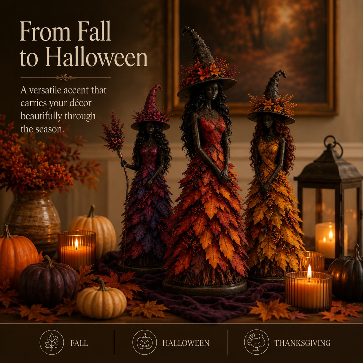 🎃 Enchanted Witch Figurine – Cozy Halloween & Fall Decor🍂✨
