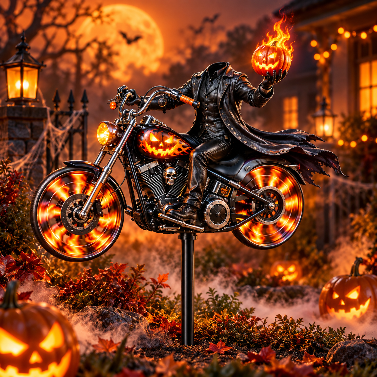 💀🏍️Halloween Motorcycle Garden Windmill™🎃Spooky Biker Yard Spinner & Outdoor Decor