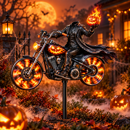 💀🏍️Halloween Motorcycle Garden Windmill™🎃Spooky Biker Yard Spinner & Outdoor Decor