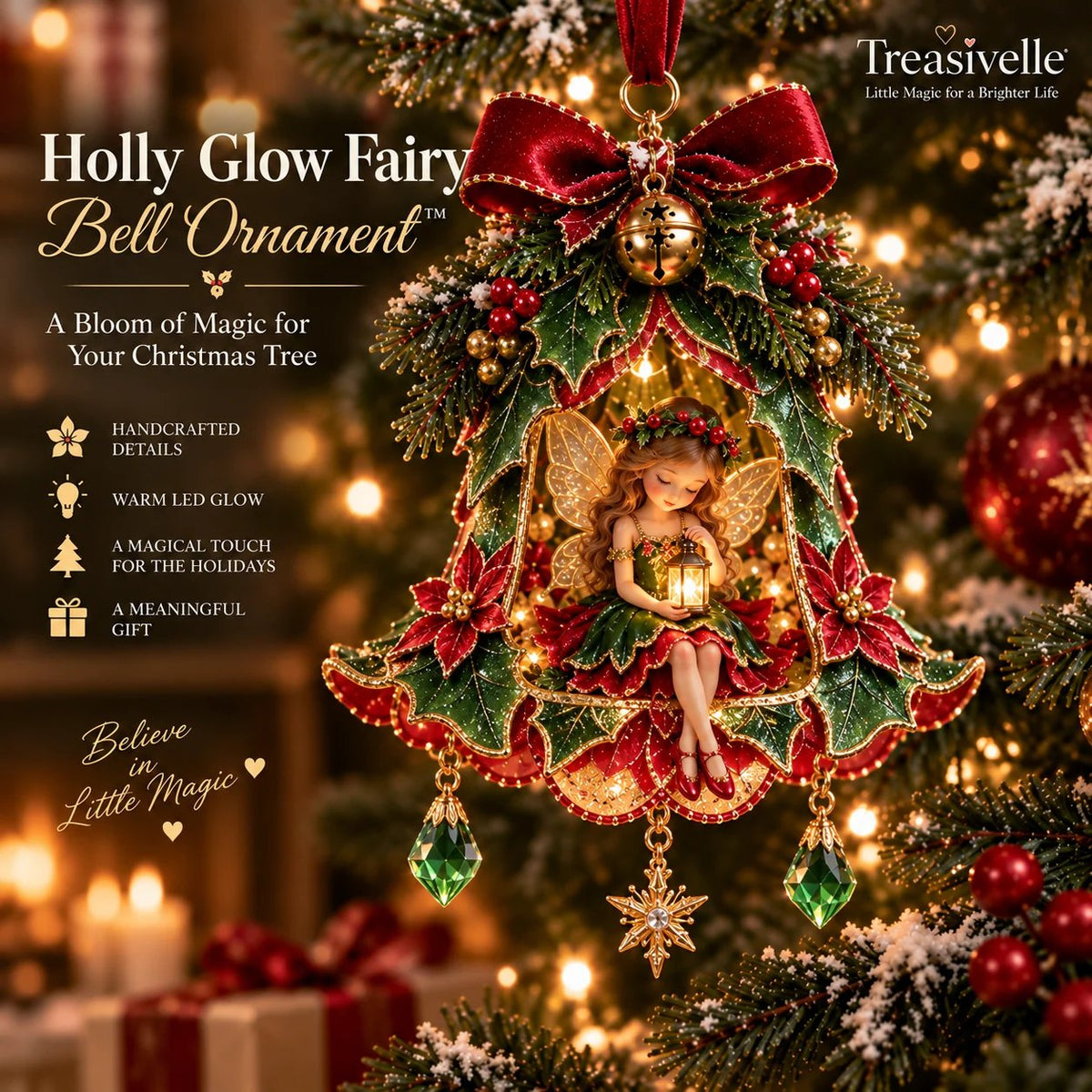🧚‍♀️✨Enchanted Fairy Bell Christmas Ornament – Glowing Tree Décor