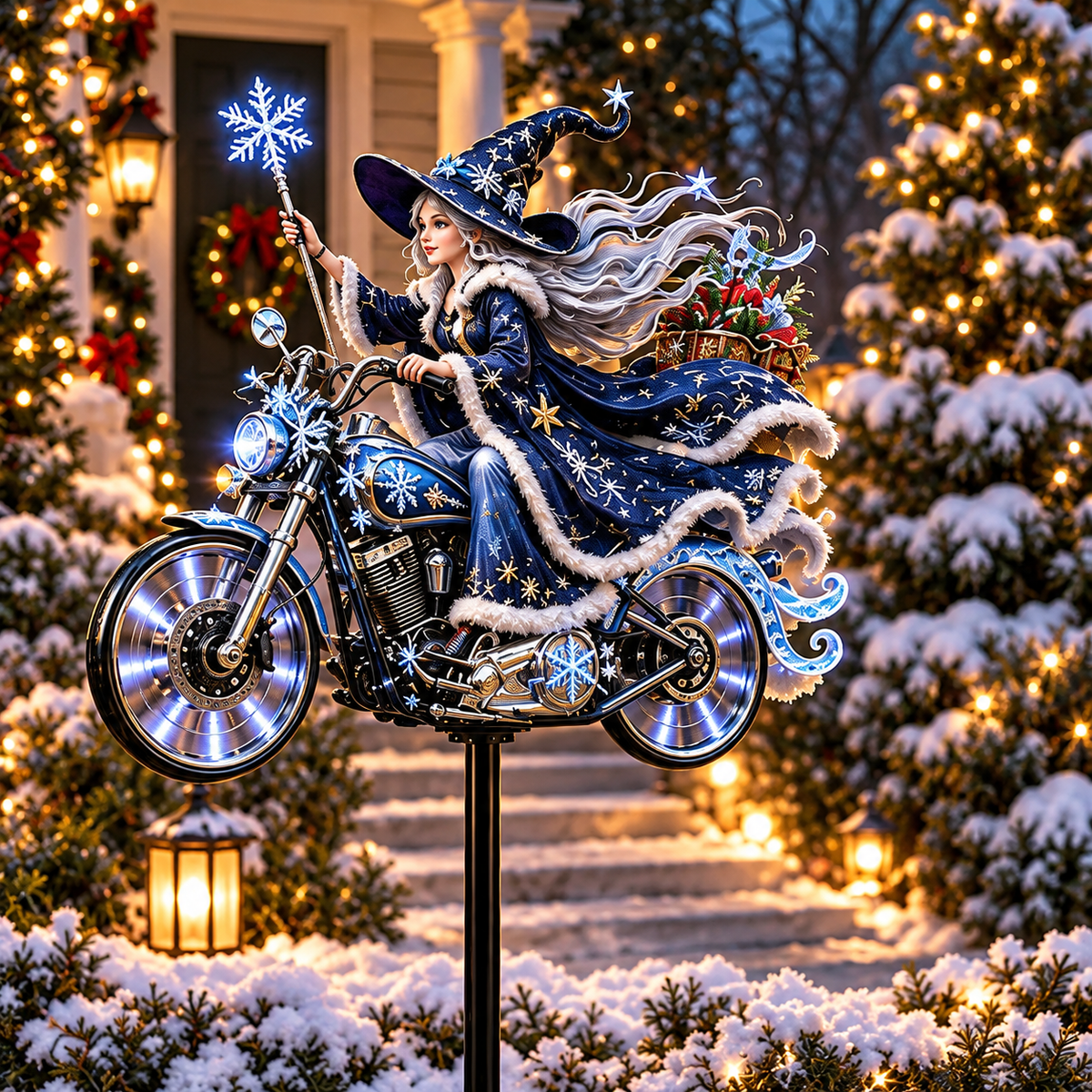 🎅🦌MerryRider™ Christmas Santa Biker Wind Spinner - Kinetic Metal Garden Stake for Holiday Yard Art & Winter Decor